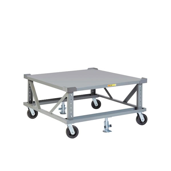 Adj. Height Mobile Pallet Stand, 40x48, Solid Deck, Load Retainers